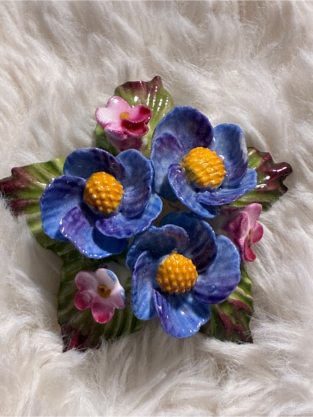 Vintage Aynsley Flower Brooch Pin English Purple and Pink English Collectible